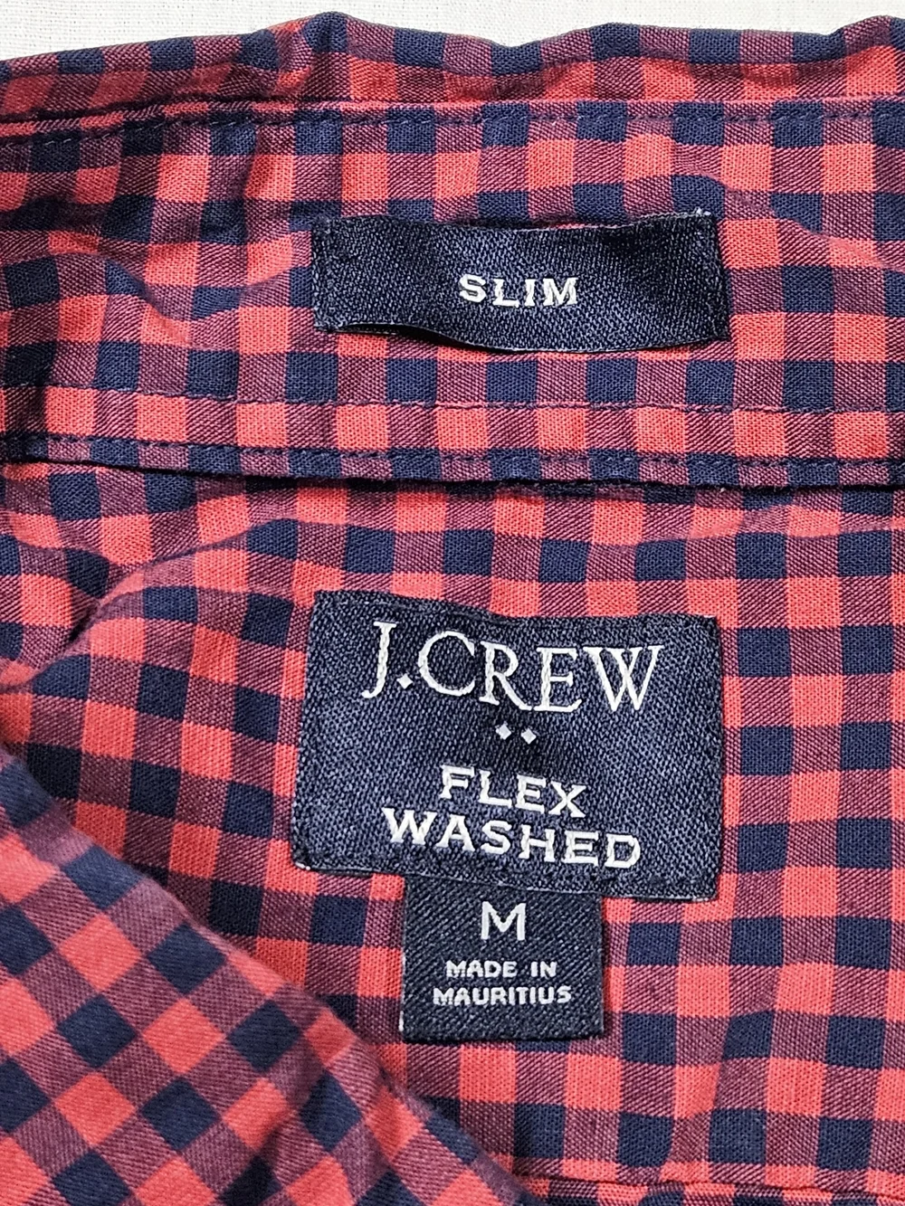 J.Crew Men's Medium Flex Washed Slim Fit Gingham Button Down Shirt Red Navy